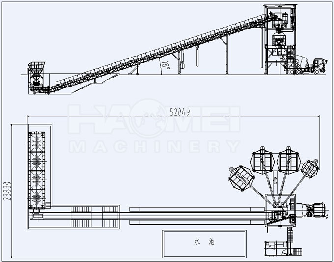 HZS120 wet mix concrete batch plant structure chart