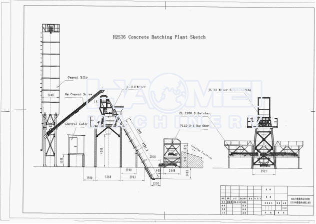 HZS35 skip-type concrete batching plant structure chart