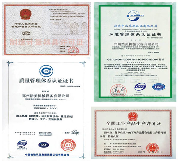 YHZS50 Mobile Batching Plant certificate